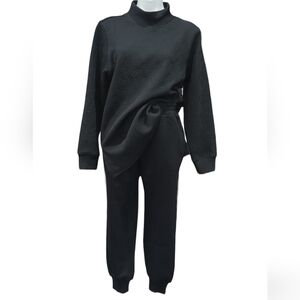 Oversized Women Mockneck Textured Tracksuit Winter Thick Knitted Pants Suits